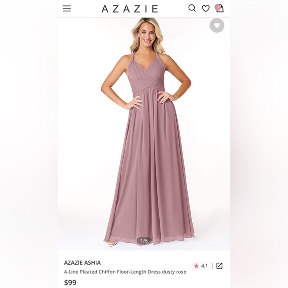 A6 Azazie Ashia Chiffon Bridesmaid Dress in Dusty Rose - Picture 1 of 4